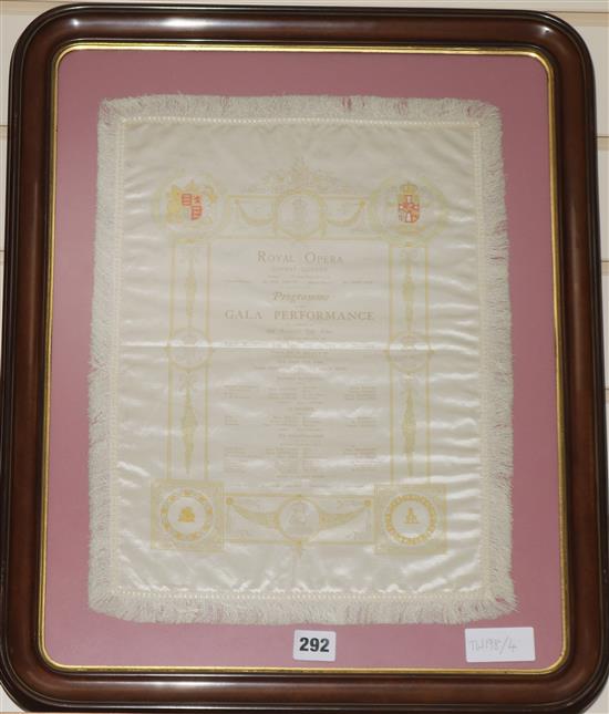 A Royal Opera Covent Garden silk programme, Gala Performance, June 11, 1907, framed